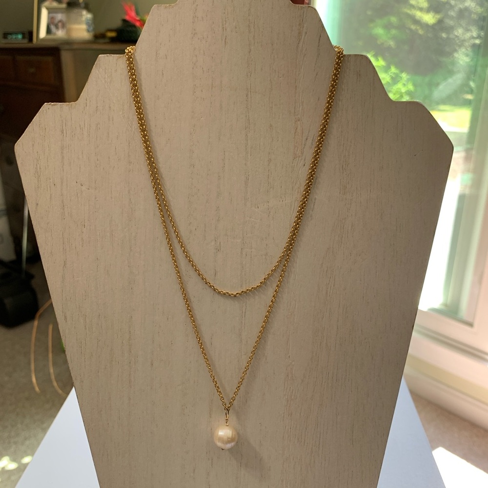 Elegant Gold Necklace with Genuine Pearl Pendant, 2 in 1 - Picture 4 of 7